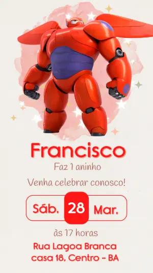 Convite Digital Aniversário Infantil Baymax Editável