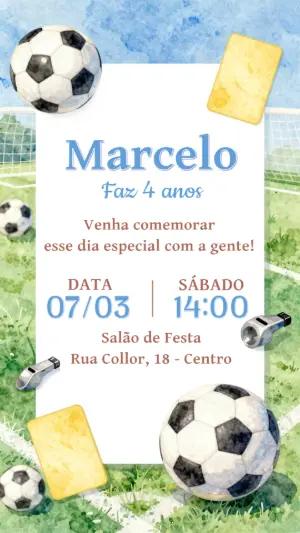 Convite de Aniversário Futebol Aquarela para Editar Online