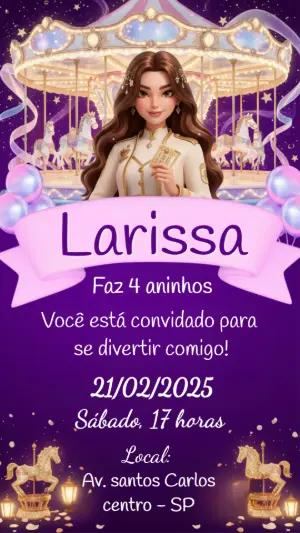 Convite de Aniversário Carrossel Encantado Roxo para Editar