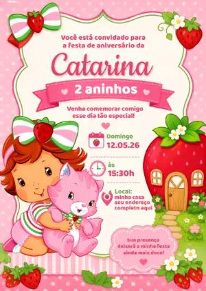 Convite de Aniversário Moranguinho Editável para Menina