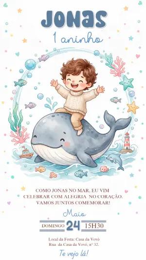 Convite Jonas e a Baleia em Aquarela para Editar