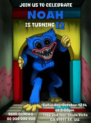 Editable Huggy Wuggy Poppy Playtime Birthday Invitation