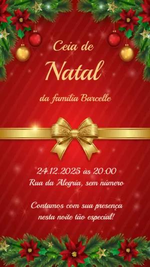 Convite para Ceia de Natal elegante vermelho e dourado para editar