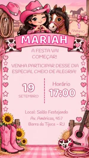 Convite de Aniversário Cowgirl Rosa Editável
