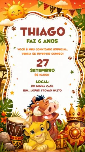 Convite de Aniversário Rei Leão Safari Editável