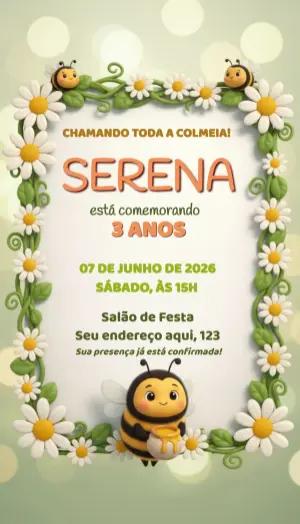 Convite Aniversário Infantil Abelhinha 3D Modelo Editável