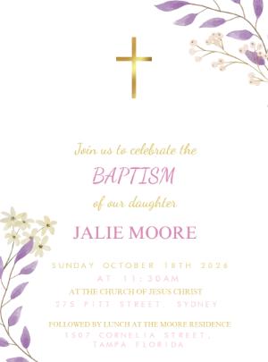 Floral Baptism Invitation for Girls to Edit Online