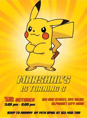 Pikachu Pokémon Birthday Invitation to Edit Online