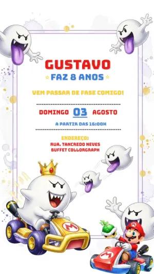 Convite de Aniversário Super Mario Kart para Editar Online