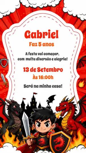 Convite de Aniversário Cavaleiro Medieval Editável