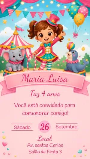 Convite Editável Aniversário Circo Rosa Menina