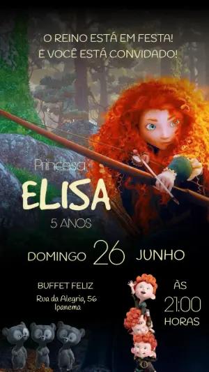Convite de Aniversário Valente Princesa Merida Editável