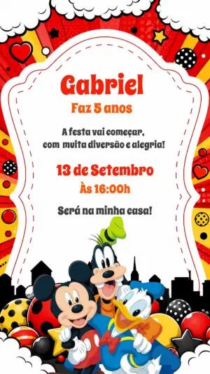 Convite Digital Aniversário Mickey e Amigos para Editar