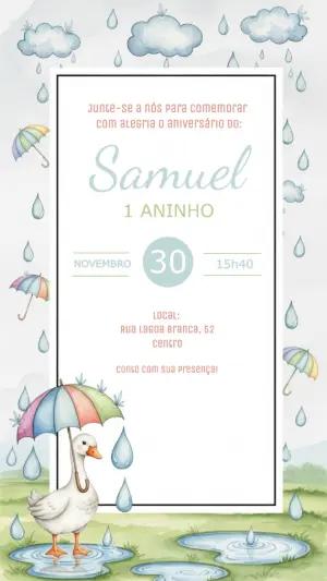 Convite Aniversário Ganso Fofo na Chuva para Editar Online