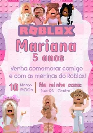 Convite Aniversário Roblox Menina Rosa e Lilás Editável