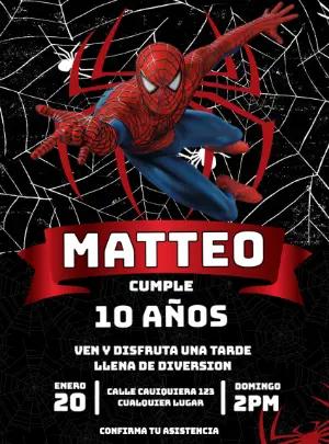 Invitación de Cumpleaños Hombre Araña Editable para Imprimir