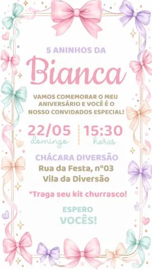 Convite de Aniversário Infantil Laços Delicados Editável