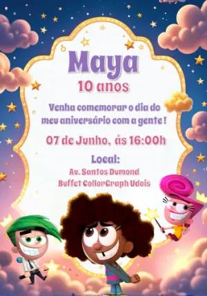 Convite Aniversário Padrinhos Mágicos para Editar Online