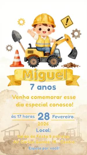 Convite de Aniversário Infantil Tema Construtor Editável