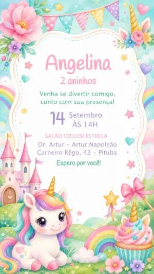 Convite de Aniversário Unicórnio Encantado para Editar