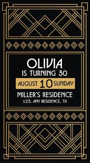 Elegant Art Deco Birthday Invitation Editable Template