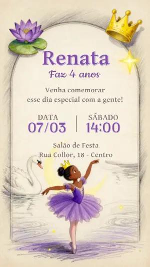 Convite Aniversário Bailarina Negra Princesa Editável
