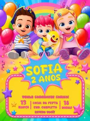 Convite de Aniversário Bebefinn Colorido para Editar Online