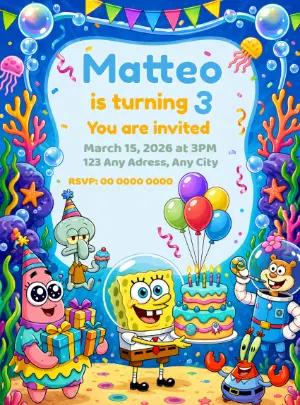 Fun SpongeBob Birthday Invite | Digital Editable Template