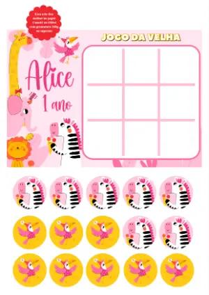 Jogo da Velha Safari Rosa para Aniversário para Editar Online