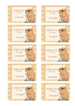 Etiqueta Escolar Editável com Capivara de Patinete
