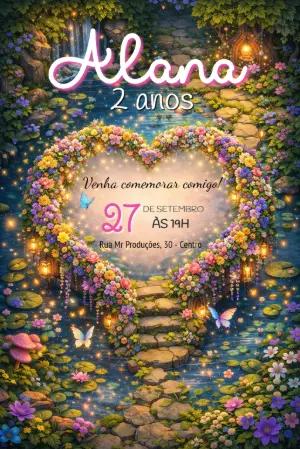 Convite de Aniversário Jardim Encantado Mágico Editável