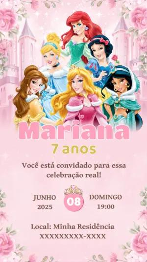 Convite Aniversário Princesas Disney para Editar Online
