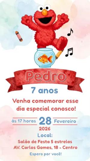 Convite de Aniversário Elmo Colorido para Editar e Enviar