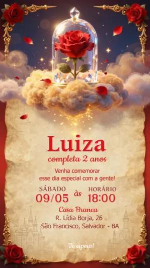 Convite de Aniversário A Bela e a Fera Elegante para Editar