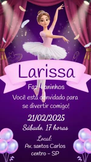 Convite de Aniversário Bailarina Roxo e Rosa para Editar