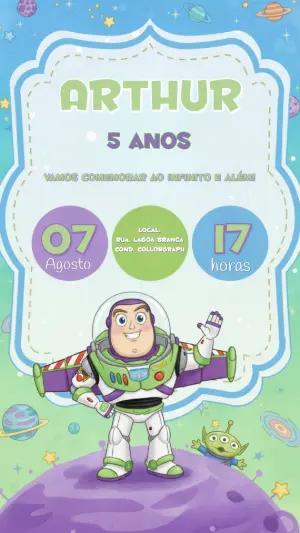 Convite de Aniversário Infantil Toy Story Editável com Buzz