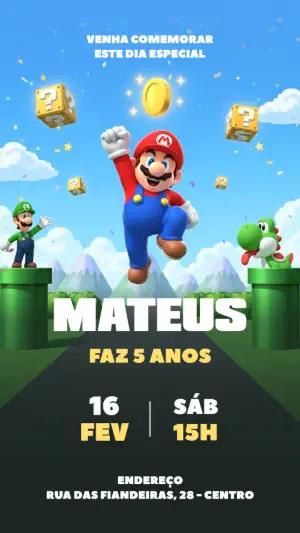 Convite de Aniversário Super Mario Bros para Editar