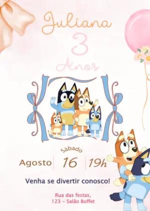 Convite de Aniversário Bluey e Bingo para Editar Online