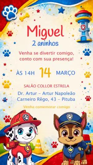Convite de Aniversário Patrulha Canina Colorido para Editar