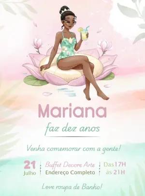 Convite de Aniversário Festa na Piscina Princesa Tiana Editável