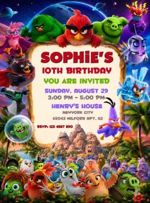 Angry Birds Birthday Invitation Editable Template