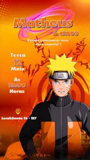 Convite de Aniversário Naruto Laranja Modelo Editável