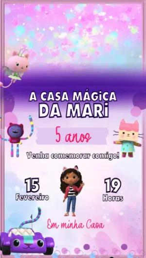 Convite Animado Aniversário A Casa Mágica da Gabby para Editar