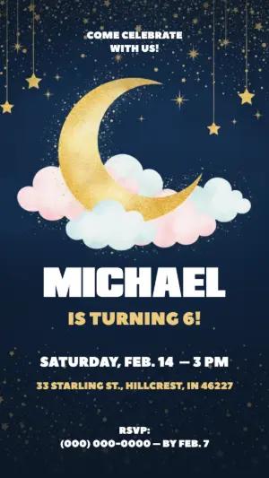 Editable Moon & Stars Birthday Invitation for Kids