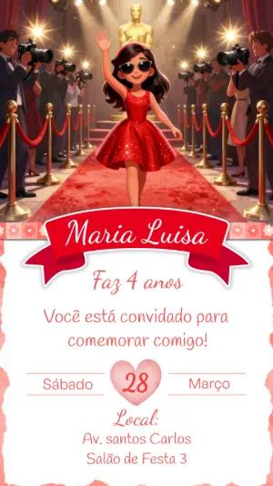 Convite de Aniversário Hollywood Tapete Vermelho para Editar