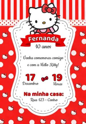 Convite Digital Aniversário Infantil Hello Kitty para Editar
