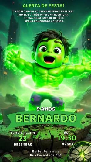 Convite Animado Aniversário Hulk: Vídeo Editável para Festa
