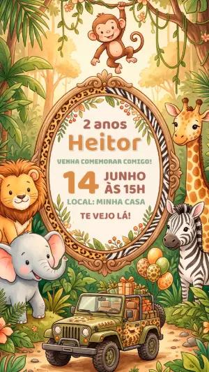 Convite de Aniversário Safari Baby Infantil para Editar Online