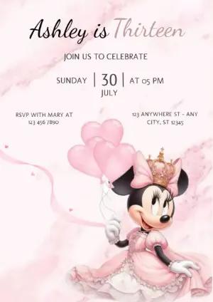 Editable Minnie Princess Birthday Invitation in Pink