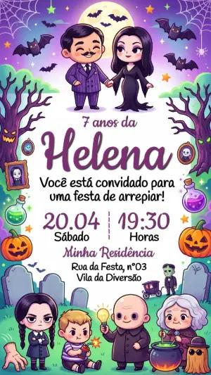 Convite de Aniversário Família Addams Editável Estilo Cartoon
